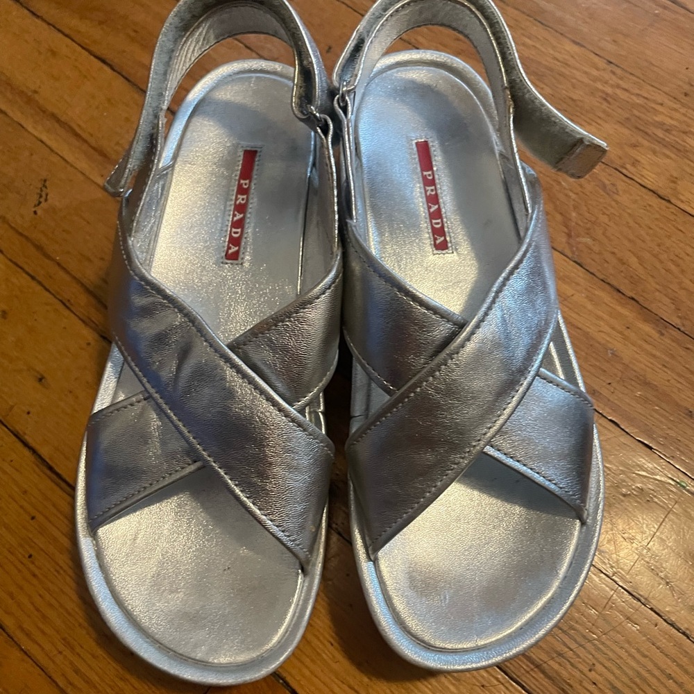 Prada Metallic Silver Women's Sandals